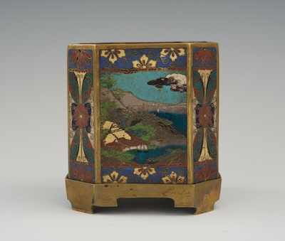 Appraisal: A Small Cloisonne Beveled Vase Meiji Period Beveled corners and