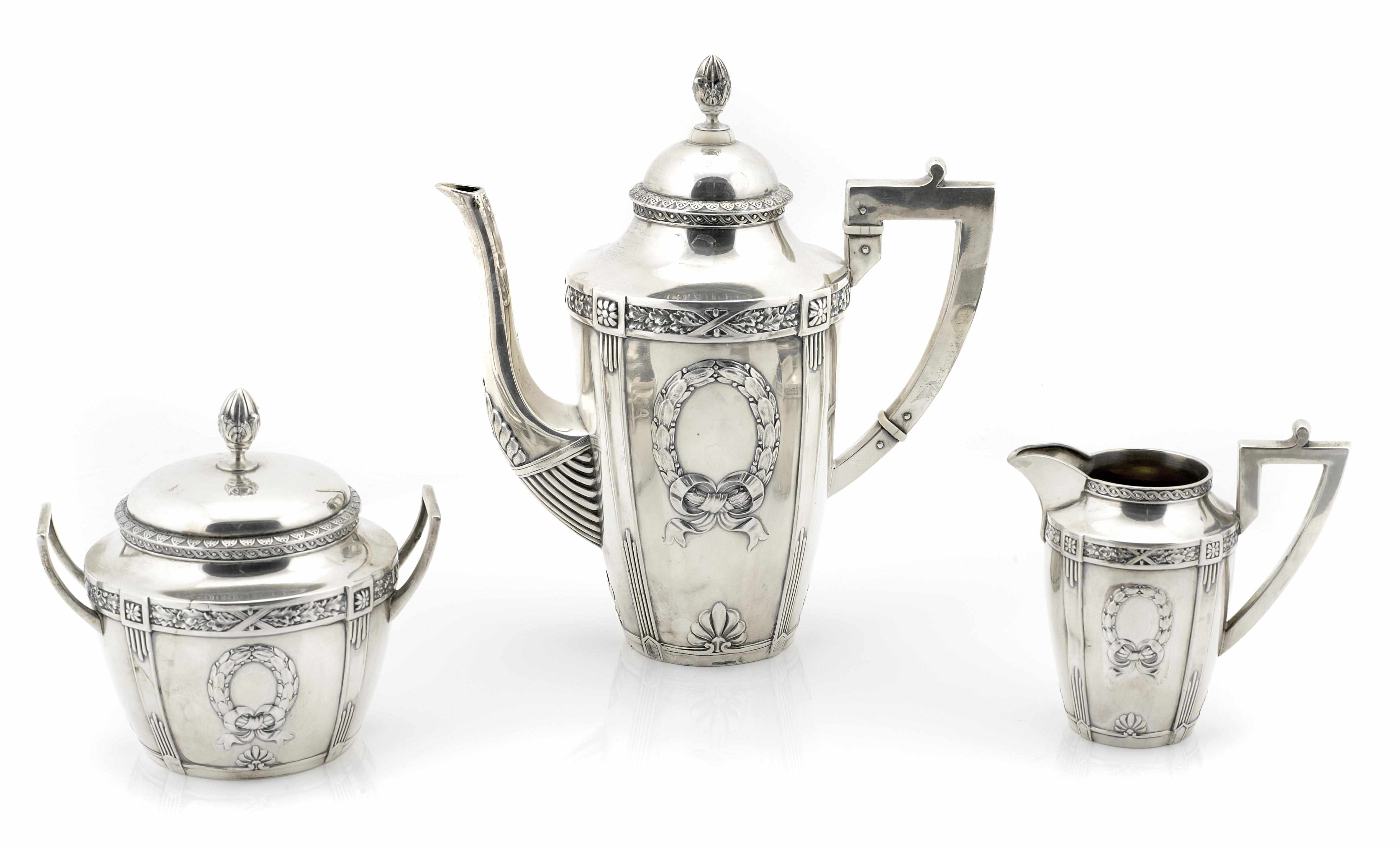 Appraisal: A Russian standard silver three-piece coffee service Riga - Riga