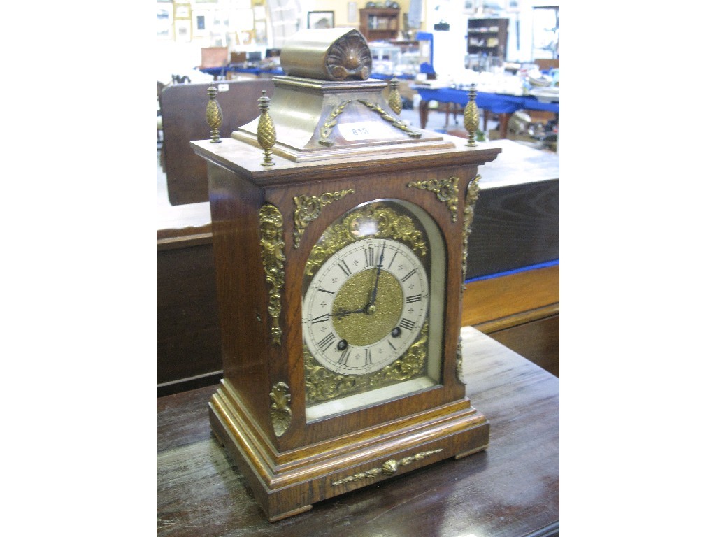 Appraisal: Oak and gilt metal mounted mantle clock