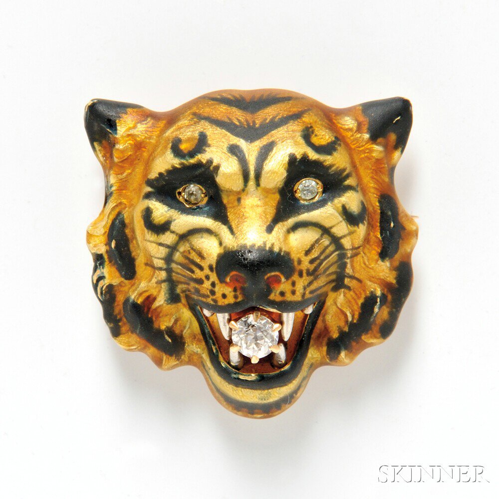 Appraisal: Maud Short kt Gold and Diamond Tiger Pin dwt Estimate