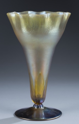 Appraisal: Signed Nash Iridescent Vase Trumpet type form with ruffled rim