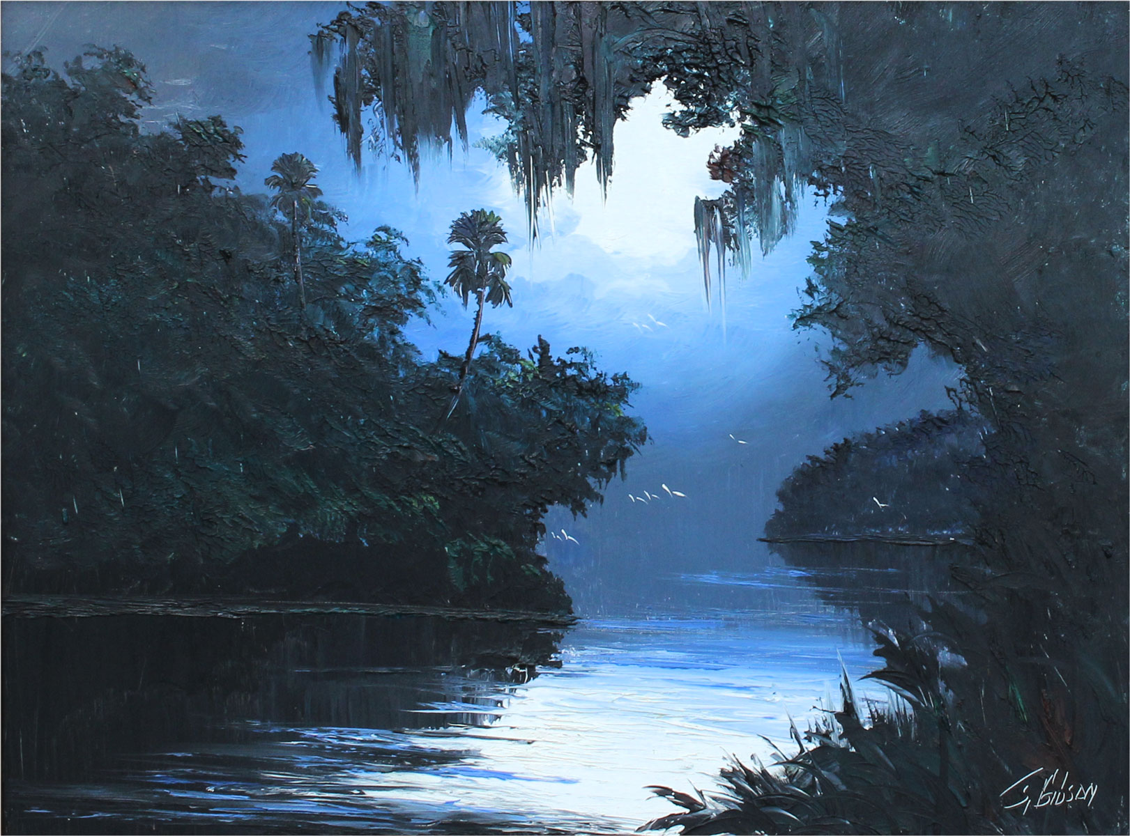 Appraisal: GIBSON James American - Nocturnal Florida Highwaymen River Scene Oil