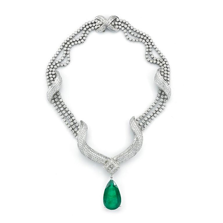 Appraisal: K ct Diamond and ct Emerald Drop Necklace SPECTACULAR DIAMOND