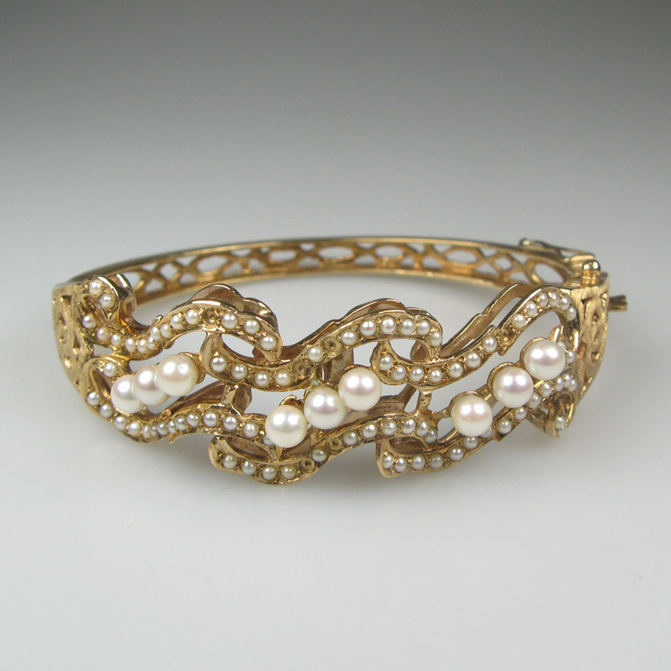 Appraisal: k Yellow Gold Hinged Bangle set with numerous cultured and