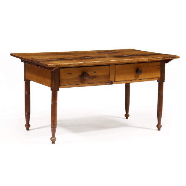 Appraisal: ANTIQUE SOUTHERN TWO DRAWER PIN-TOP TABLE Circa rectangular three-board top