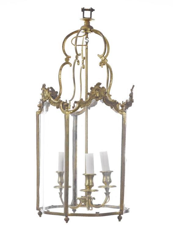 Appraisal: HALL LANTERN Louis XV style th c Brass and bronze