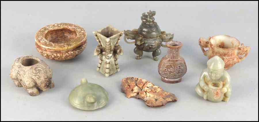 Appraisal: COLLECTION OF VARIOUS CARVED STONE VESSELS Together with a carved