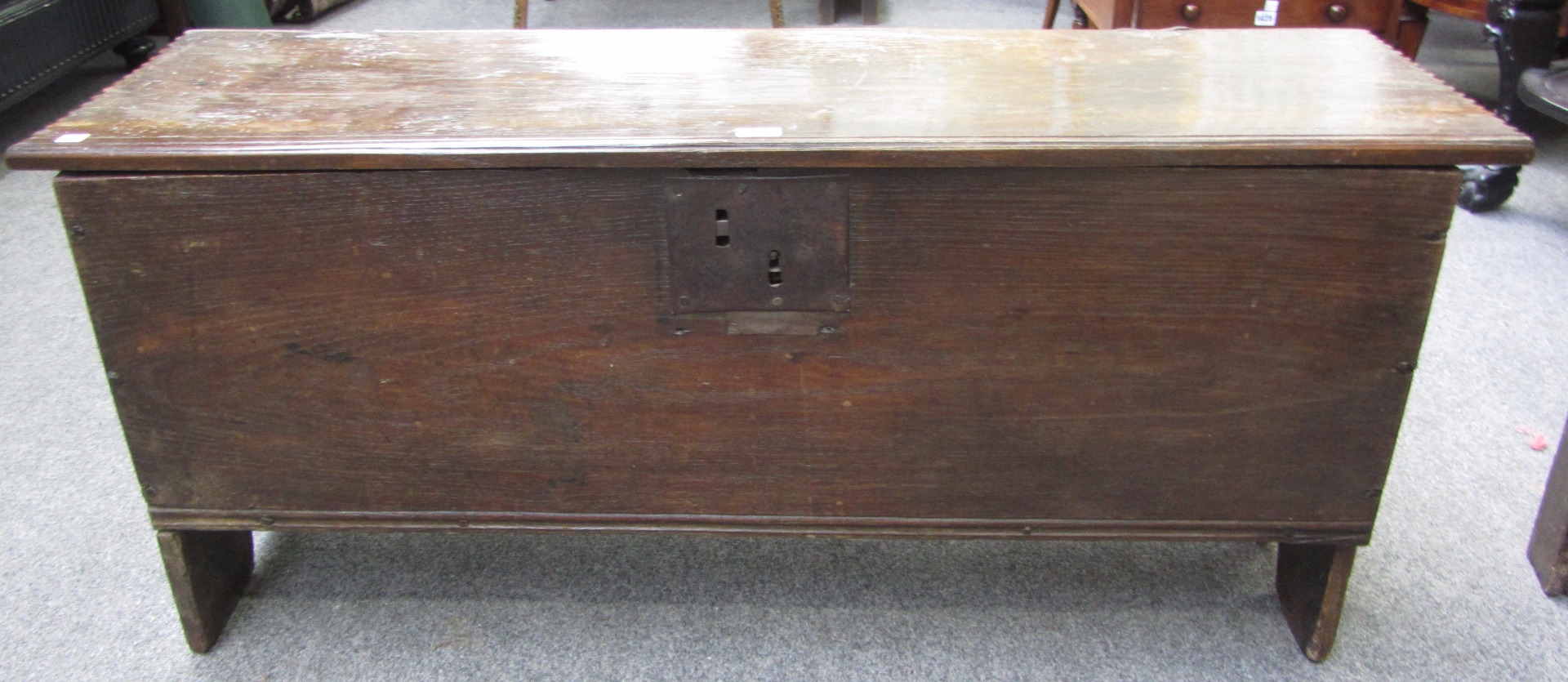 Appraisal: A th century oak plank coffer with chip work decoration