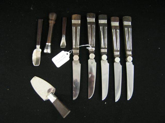 Appraisal: Los Castillo Mexican Sterling Rosewood Knives five steak knives signed