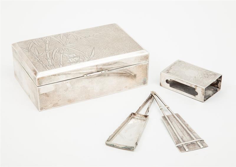 Appraisal: TWO CHINESE EXPORT SILVER ARTICLES AND A JAPANESE FAN-SHAPE BOX