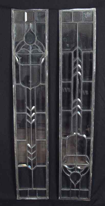 Appraisal: PAIR OF SALVAGED LEADED GLASS SIDE LITE WINDOWS Custom with