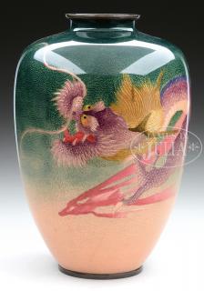 Appraisal: BASSE TAILLE CLOISONNE VASE Meiji Period Japan The silver body