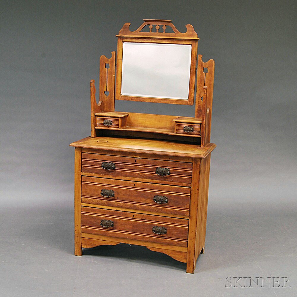 Appraisal: Arts Crafts Oak Mirrored Chest of Drawers early th century