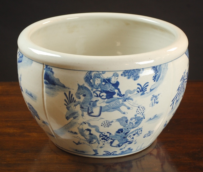 Appraisal: CHINESE PORCELAIN BLUE WHITE JARDINIERE with hand painted narrative scenes