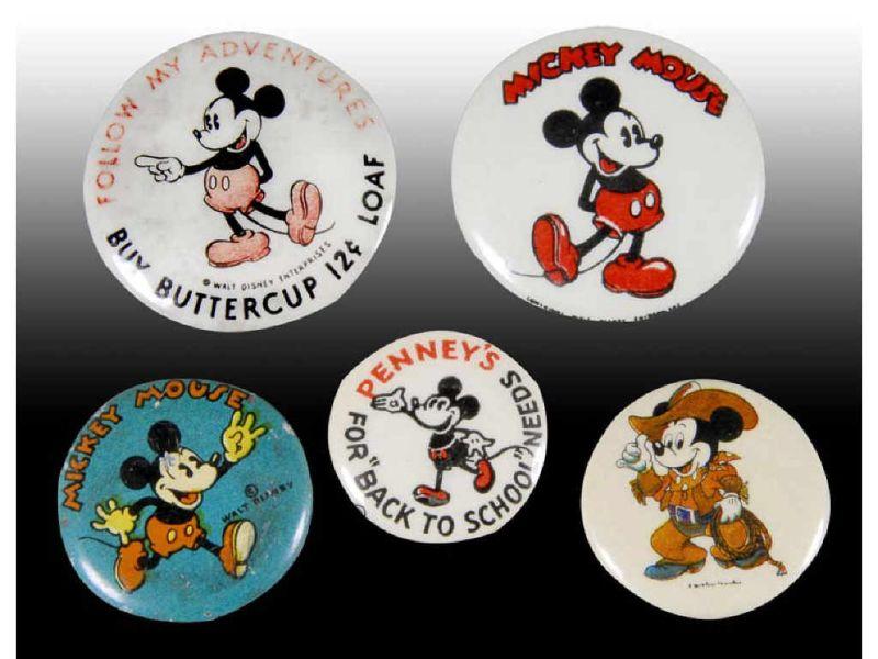 Appraisal: Lot of Disney Mickey Mouse Pinback Buttons Description Four celluloid