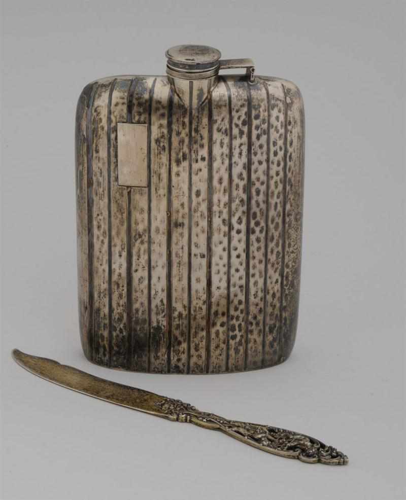 Appraisal: AMERICAN K GOLD-WASH SILVER HIP FLASK AND A DOMINICK AND