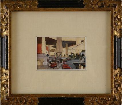 Appraisal: RICHARD ESTES b INTERIOR STUDY Gouache and pencil on paper