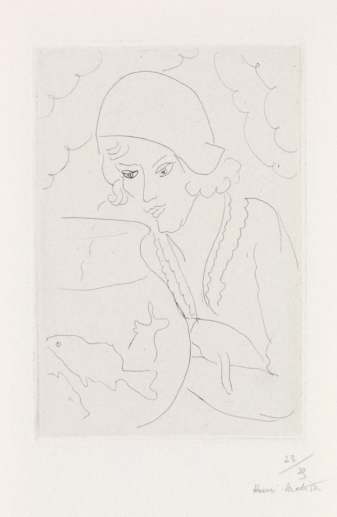 Appraisal: HENRI MATISSE Jeune femme la coiffure hollandaise regardant des poissons