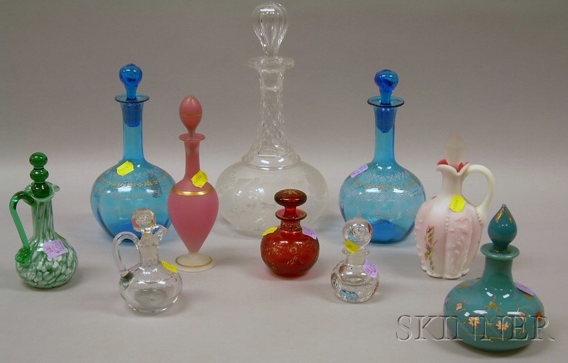 Appraisal: Ten Assorted Art Glass Decanters and Perfume Bottles