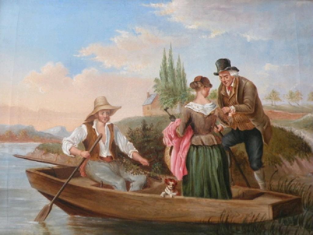 Appraisal: Mid thC School Figures on a rowing boat with a