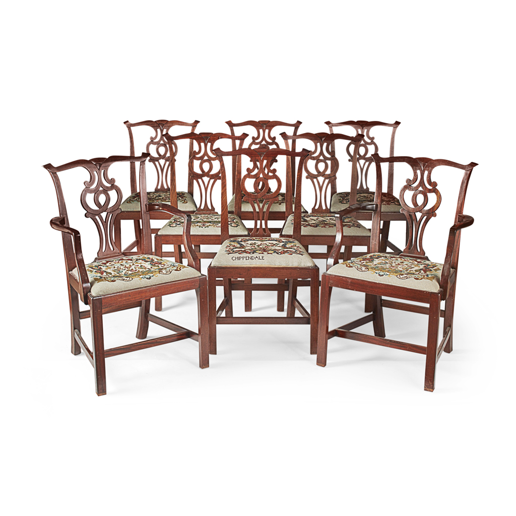 Appraisal: SET OF EIGHT EDWARDIAN GEORGIAN STYLE MAHOGANY DINING CHAIRS EARLY