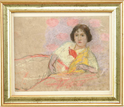 Appraisal: UNSIGNED French STUDY OF A WOMAN Pencil and pastel chalk