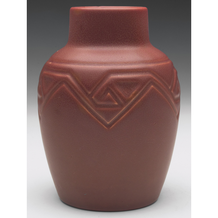 Appraisal: Rookwood vase geometric design mottled brown matte glaze D ''w