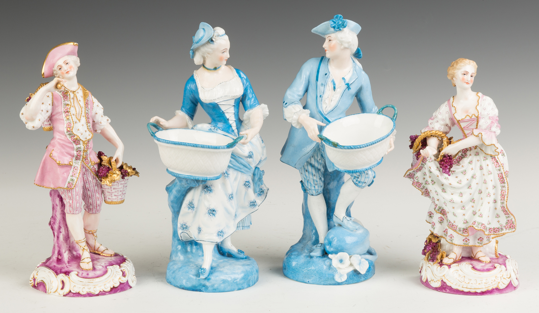 Appraisal: German Hand Painted Porcelain Figures and Sweet Meat Dishes th