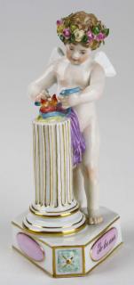 Appraisal: Meissen crossed sword mark figure of cupid bundling two burning