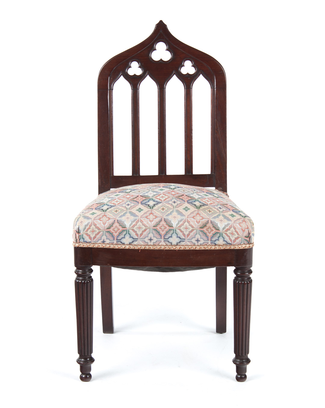 Appraisal: Victorian Gothic Revival mahogany side chair circa ogee arched openworked