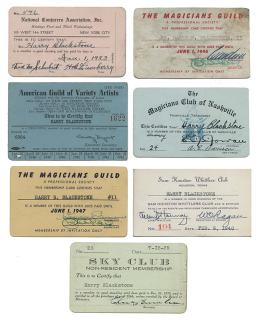 Appraisal: Blackstone Harry Henry Boughton Harry Blackstone s Membership Cards s