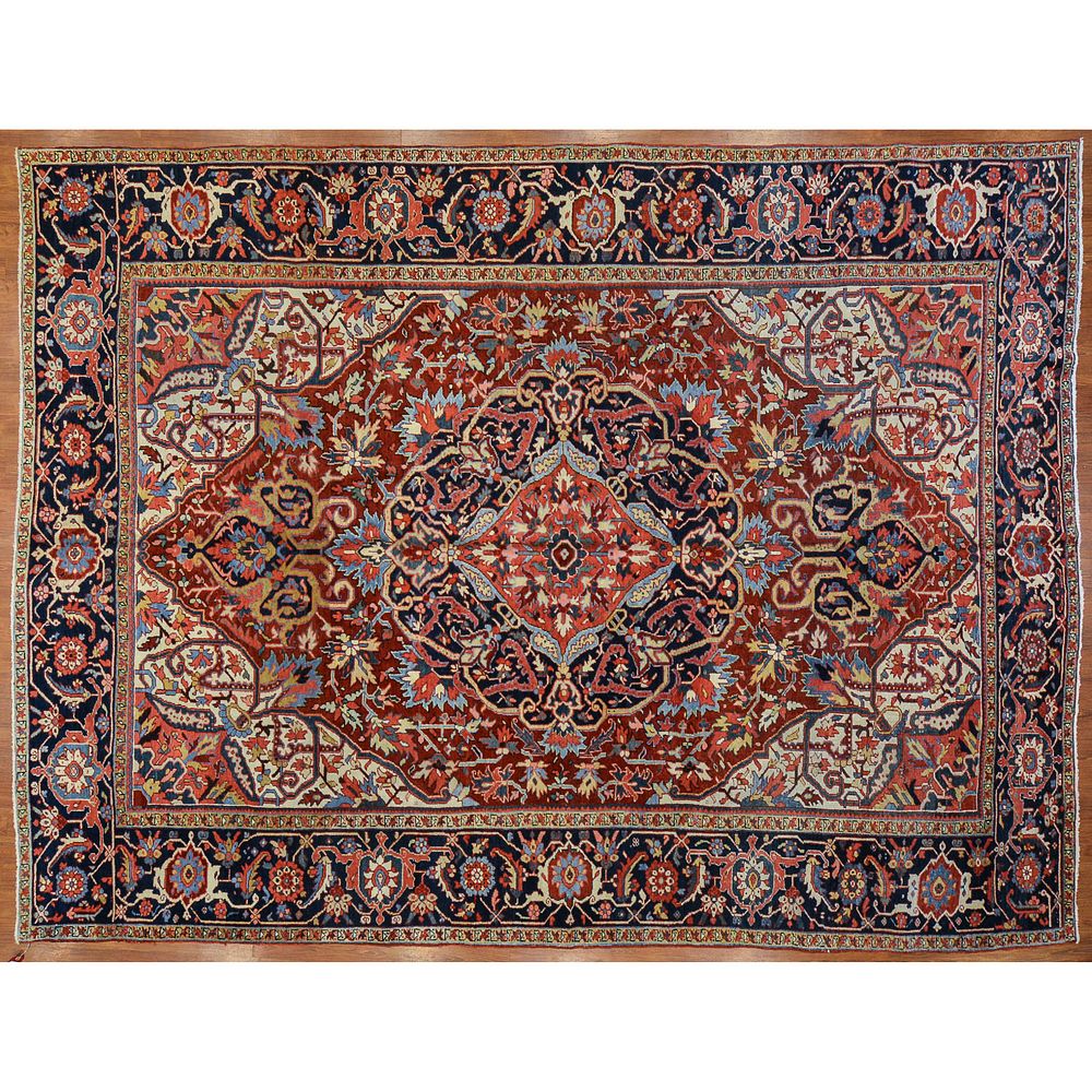 Appraisal: Semi-Antique Heriz Carpet Persia x Second quarter- th century hand-knotted