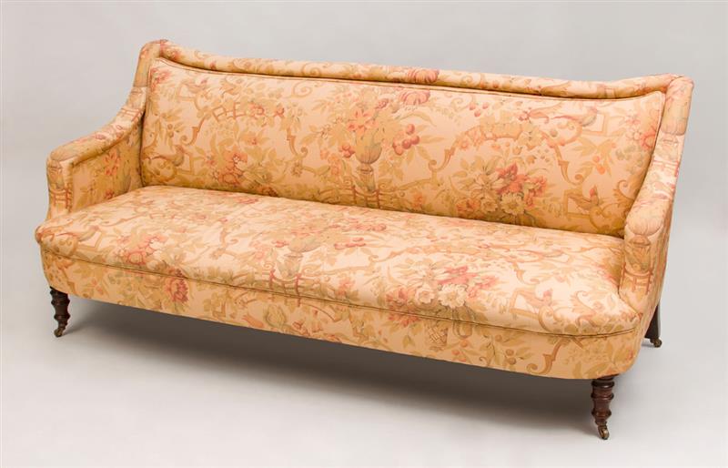 Appraisal: George Smith Mahogany and Upholstered Sofa With brass manufacturer's label