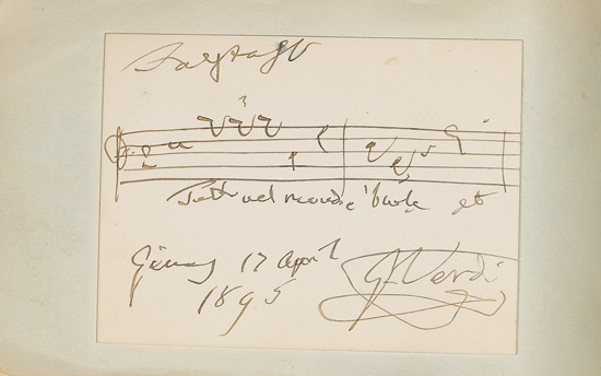 Appraisal: INCLUDES VERDI'S AUTOGRAPH MUSICAL QUOTATION SIGNED FROM FALSTAFF ALBUM Autograph