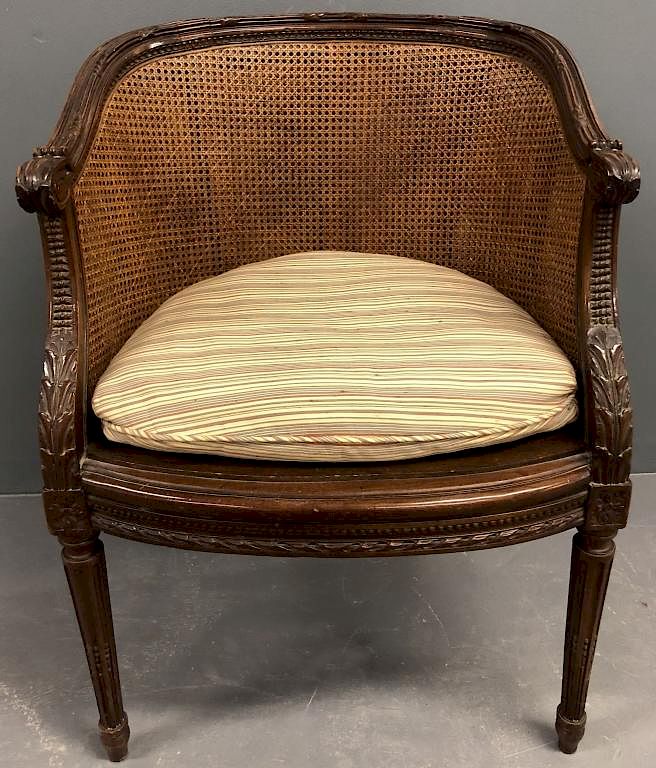 Appraisal: French Louis XVI Cane Back Armchair French Louis XVI cane