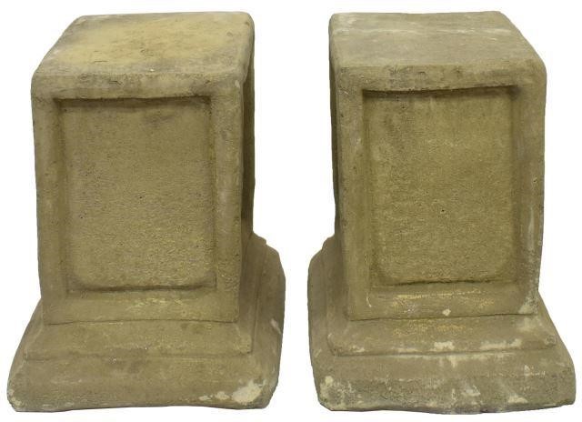 Appraisal: pair Cast stone plinth pedestals rectangular form on stepped base