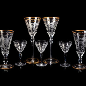 Appraisal: A Group of Gilt Decorated and Etched Glass Stemware Articles