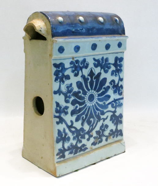 Appraisal: CHINESE BLUE AND WHITE PORCELAIN BIRD HOUSE of slab construction