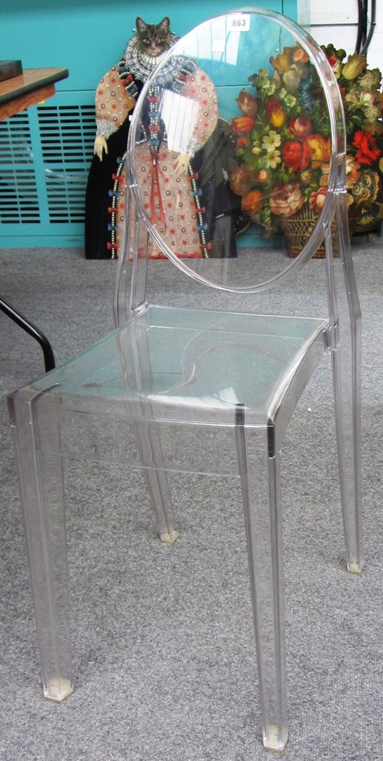 Appraisal: A th century clear perspex single chair stamped 'Victoria Ghost