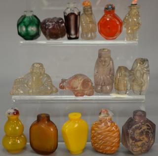 Appraisal: Fifteen glass crystal and quartz snuff bottles some possibly Peking