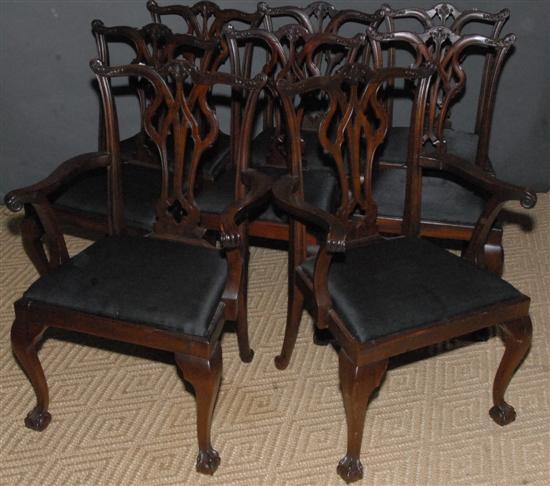 Appraisal: SUITE OF CHIPPENDALE-STYLE MAHOGANY DINING CHAIRS side arm Provenance From