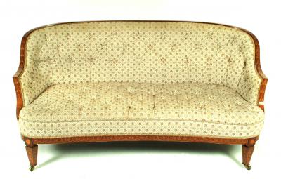 Appraisal: AN EDWARDIAN MAHOGANY AND MARQUETRY SOFA of curved outline button