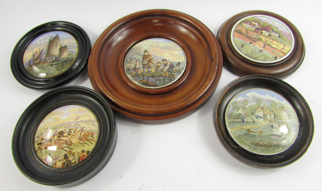 Appraisal: Prattware pot lids comprising Pegwell Bay Mussel Pickers Fishing Vessels