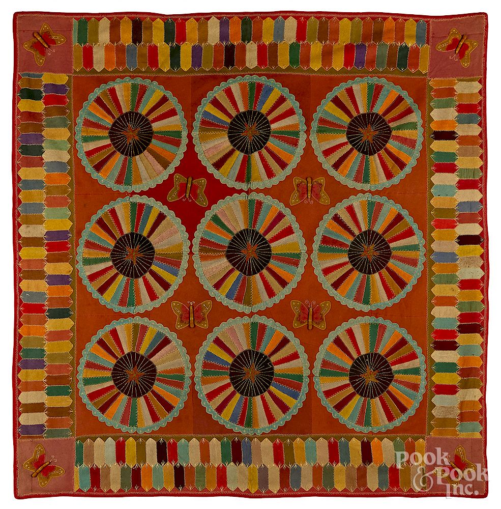 Appraisal: Felt Dresden plate quilt Felt Dresden plate quilt late th