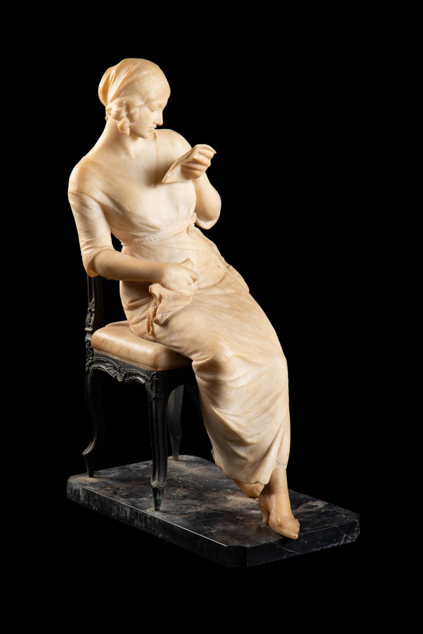 Appraisal: ITALIAN SCHOOL ALABASTER SCULPTURE SEATED GIRL Italian School alabaster sculpture