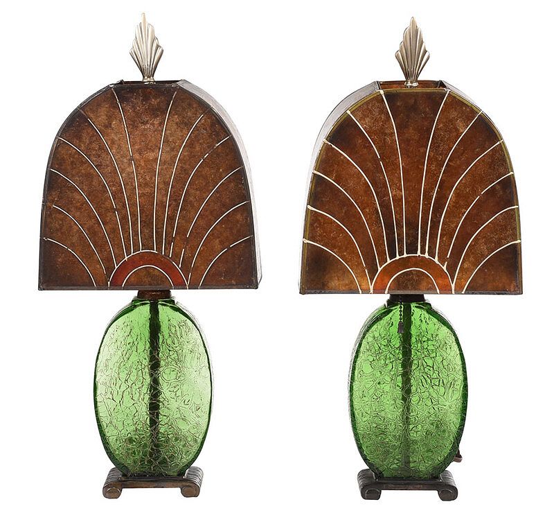 Appraisal: Pair French Art Deco Mica and Glass Table Lamps th