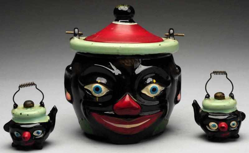 Appraisal: African American Pottery -Piece Set Includes one lidded pot and