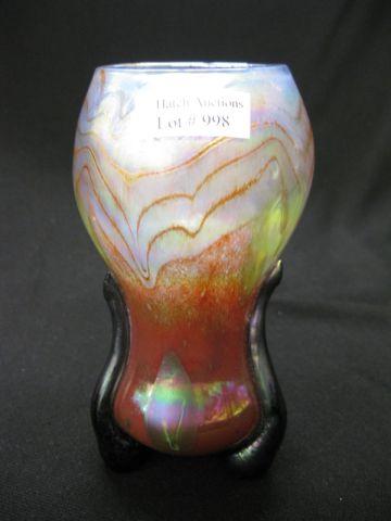 Appraisal: Czechoslovakian Art Glass Vase by Igor Muller tri-footed iridescent signed