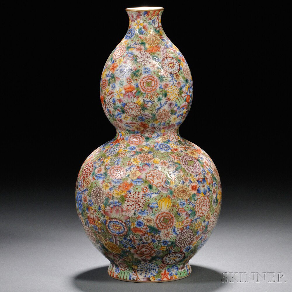 Appraisal: Millefleur Double Gourd Vase China densely decorated in famille rose