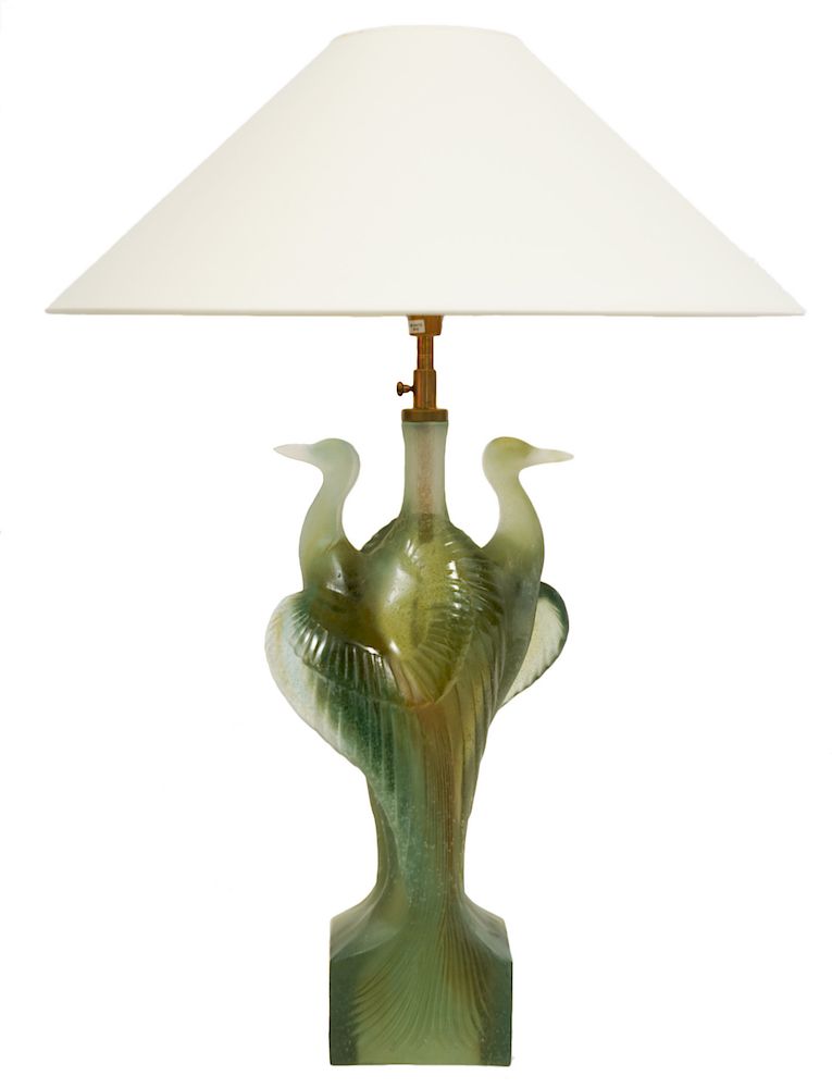 Appraisal: Daum Pate de Verre Double Heron Lamp Daum Pate de